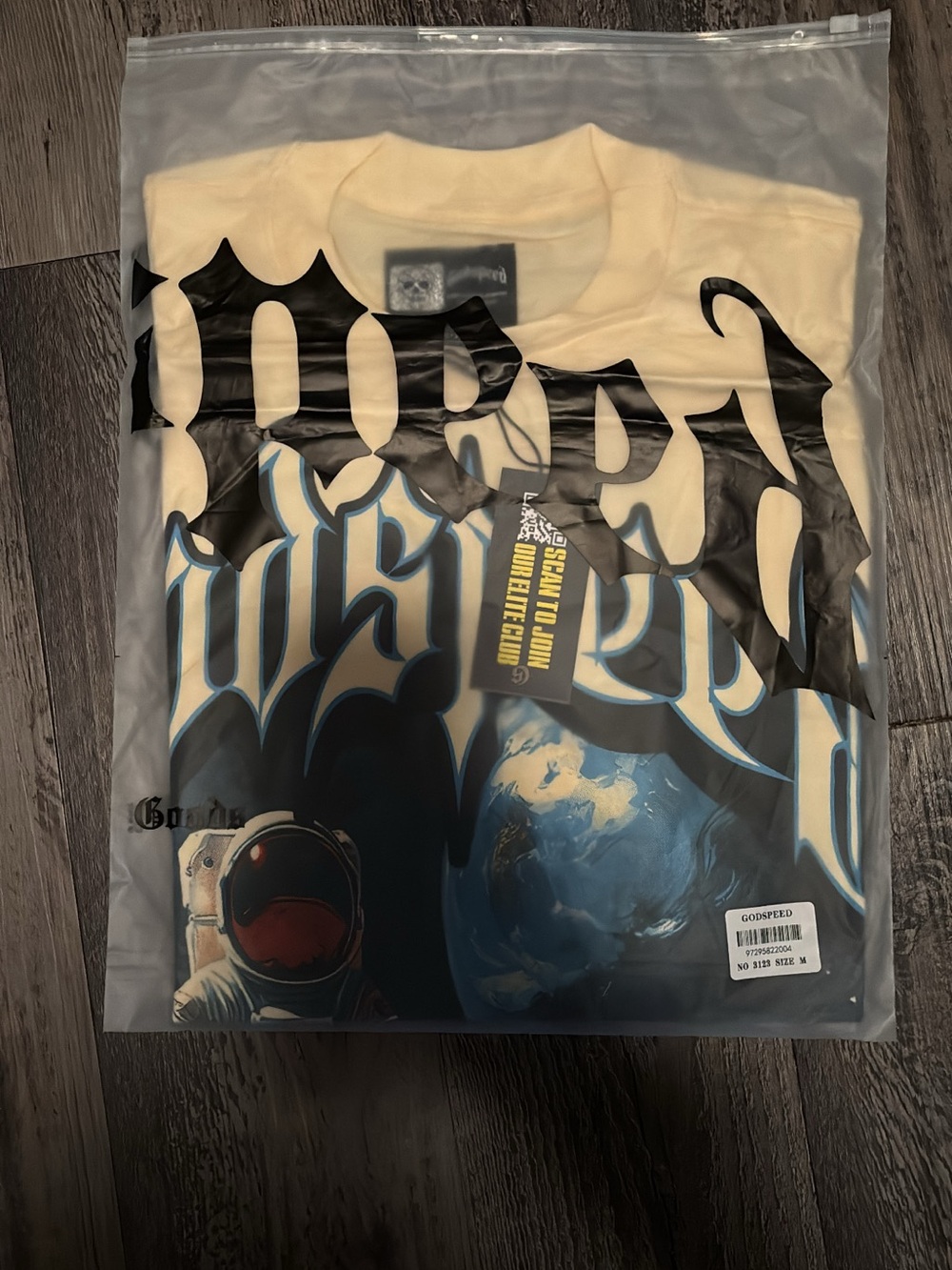 Cream Graphic Short Sleeve Tee with Blue & Black Artwork
